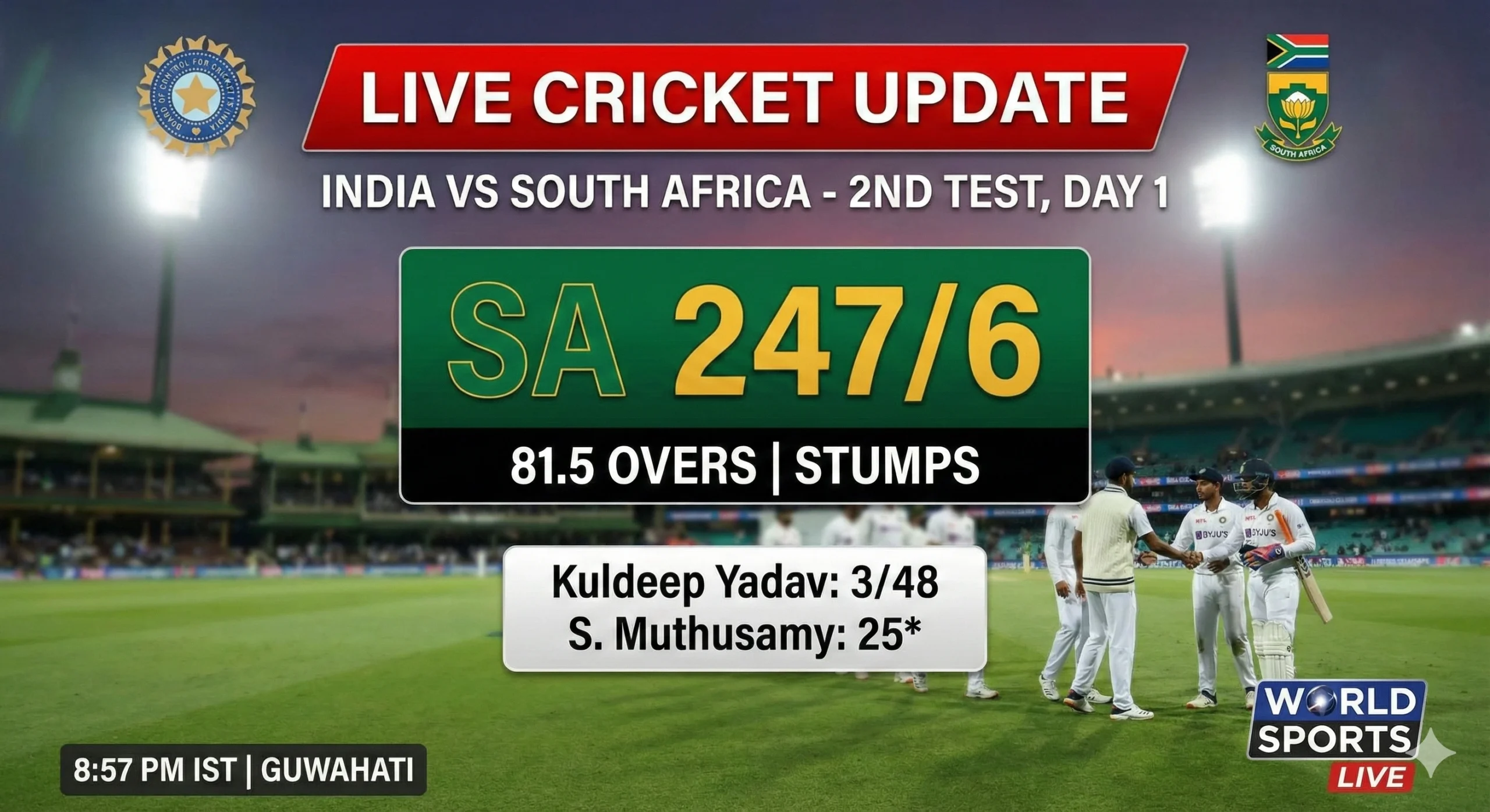 IND vs SA Live Update: India Fights Back on Day 1 in Guwahati 1 IND vs SA Live Update